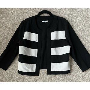 Studio One New York  Green Black White Striped Front Blazer Jacket Size 10